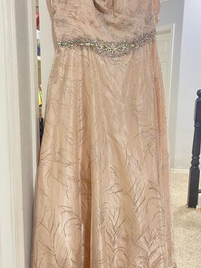 Cachet Rose Blush Beaded Waist Evening Gown